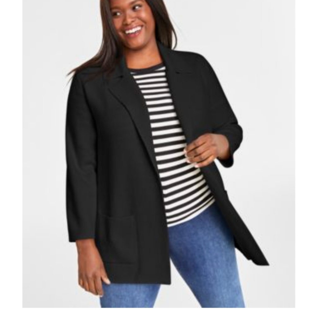 Classic Black Open-Front Women's Cardigan Sweater- 2X